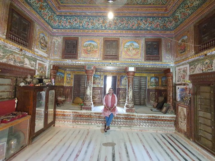 A haveli room painted on every wall and ceiling
